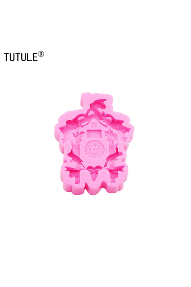 Pink 3D Cuckoo Clock Resin Clay Decorations Drip Silicone Molds Big Cuckoo Clock Keychain Silicone M