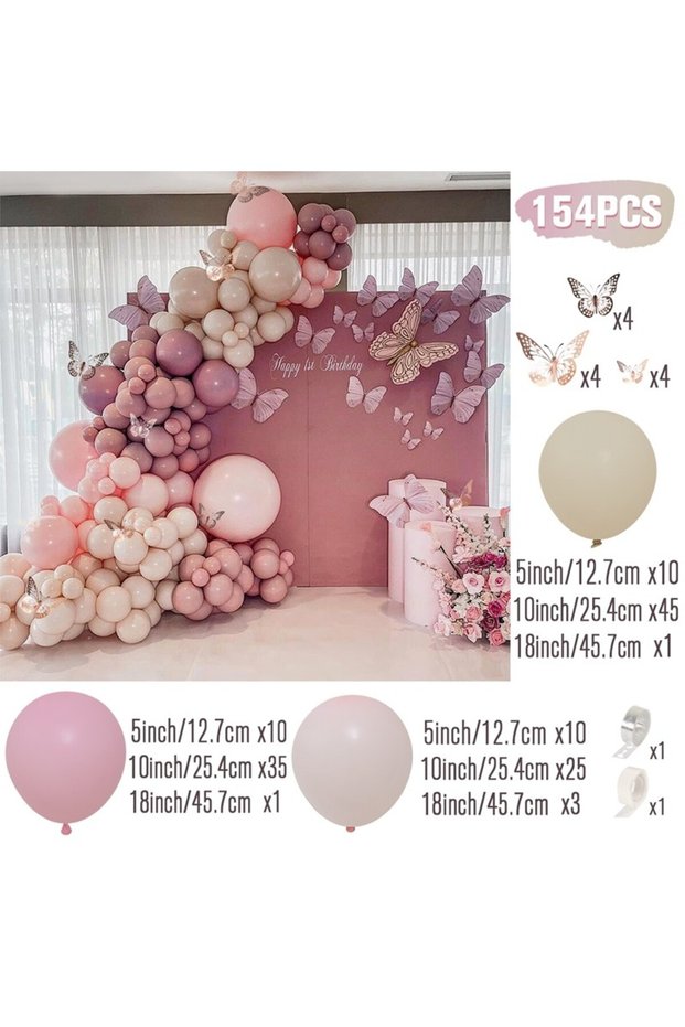 balloon set H4020-15 154pcs Pink Butterfly Balloon Garland Arch Kit Birthday Party Decor Kids Baby S
