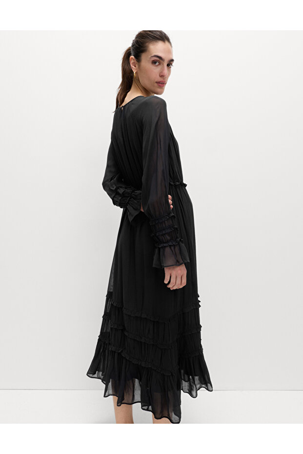 Fırfırlı Midi Elbise - 5