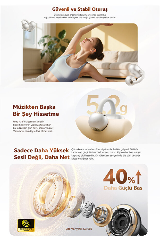 C50 Crossky Küpe Kulaklık 6.0 Çift Cihaz Çift Mıknatıs 35 Saat Dinleme 4 Mic. Gürültü Engelleme - 3