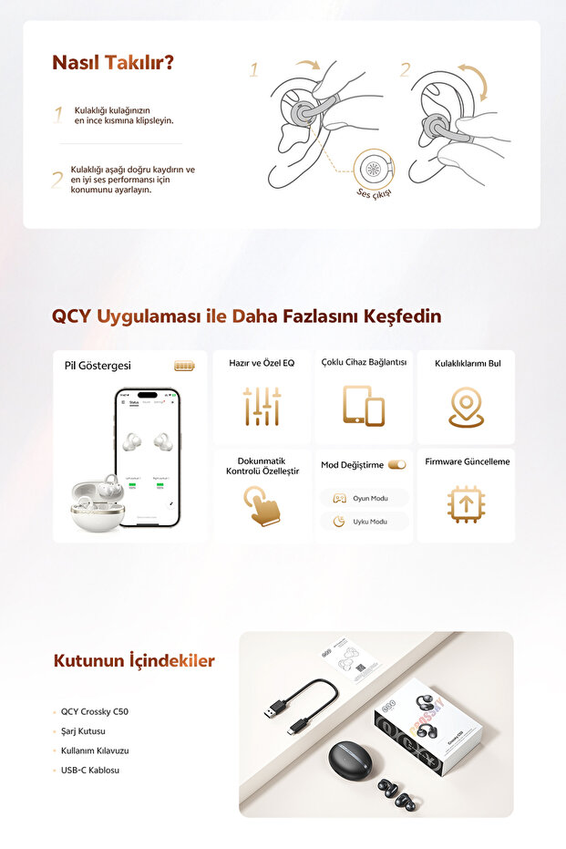 C50 Crossky Küpe Kulaklık 6.0 Çift Cihaz Çift Mıknatıs 35 Saat Dinleme 4 Mic. Gürültü Engelleme - 7
