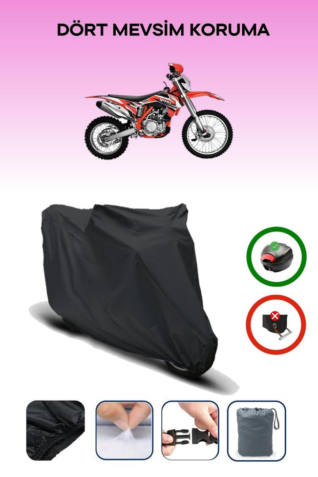 Black Rear Bag Compatible Yuki Dirty Paws Offroad Compatible Motorcycle Tarpaulin Motor Cover
