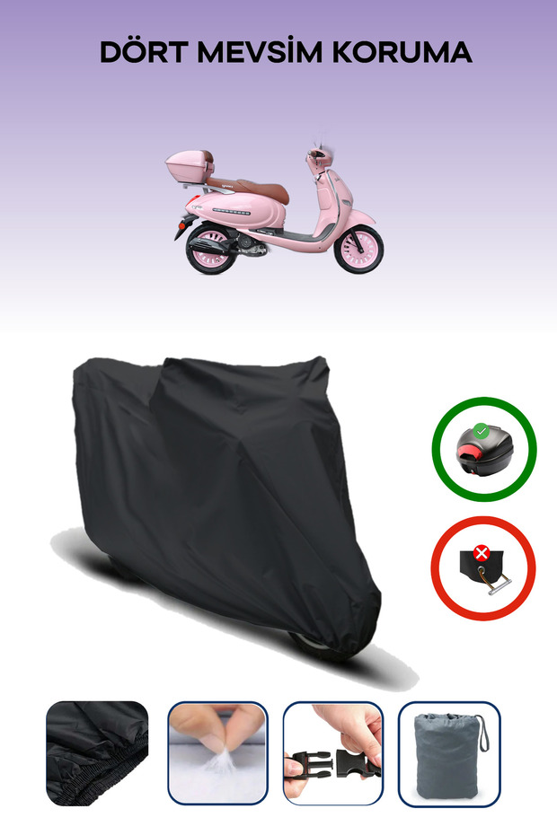 Black Rear Bag Compatible Yuki Bellini 50 Compatible Motorcycle Tarpaulin Motor Cover