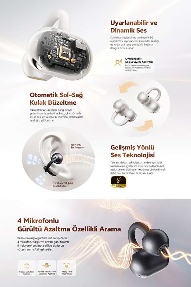 C50 Crossky Küpe Kulaklık 6.0 Çift Cihaz Çift Mıknatıs 35 Saat Dinleme 4 Mic. Gürültü Engelleme - 4