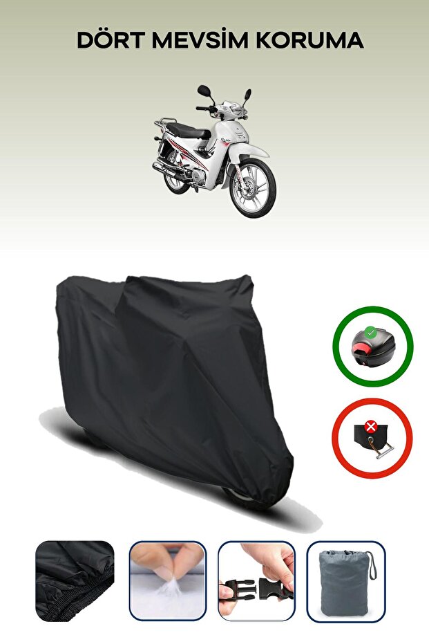 Black Rear Bag Compatible Yuki Yk-100-7A Gusto Compatible Motorcycle Tarpaulin Motor Cover
