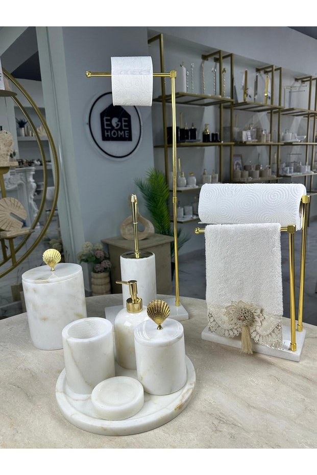 Marble Bathroom Set - 9 Pieces - Marble Bathroom Set