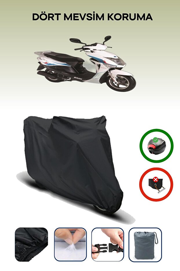 Black Rear Bag Compatible Bisan Nysa 150 Compatible Motorcycle Tarpaulin Motor Cover
