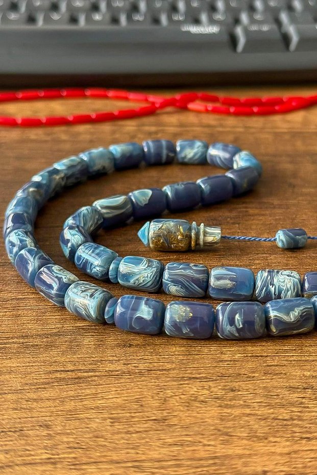 Unique Color Ahengi Marbled Glitter Crimped Amber Prayer Beads