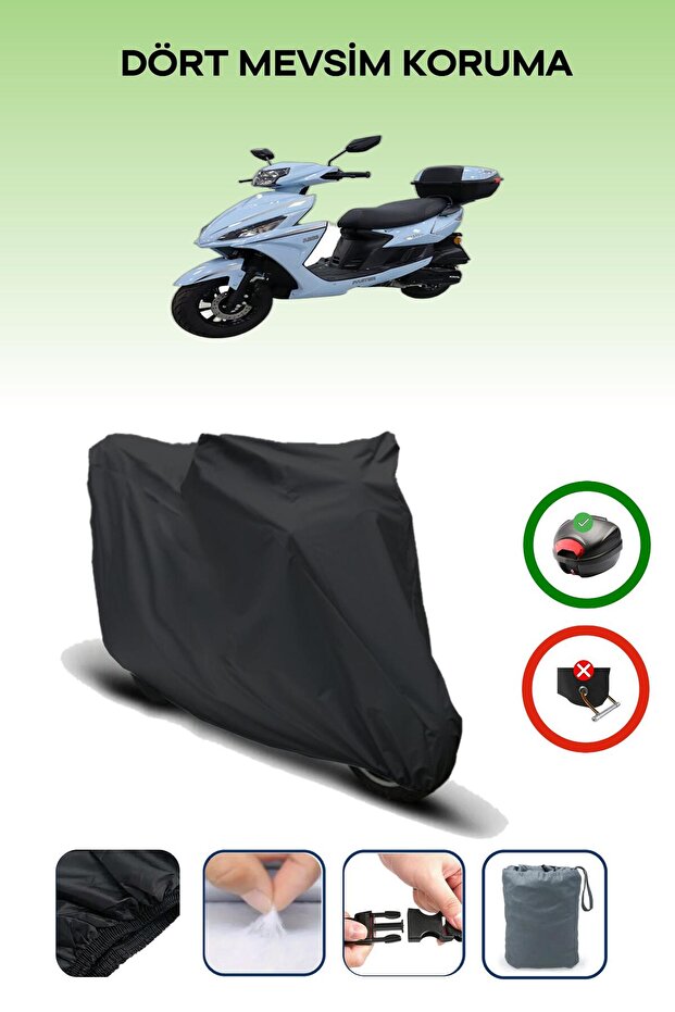 Black Rear Bag Compatible with King Motor Ares 125 Compatible Motorcycle Tarpaulin Motor Cover