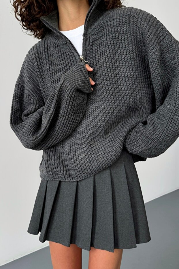 Oversize High Collar Half Zip Knitwear Sweater Aw25Kz0121