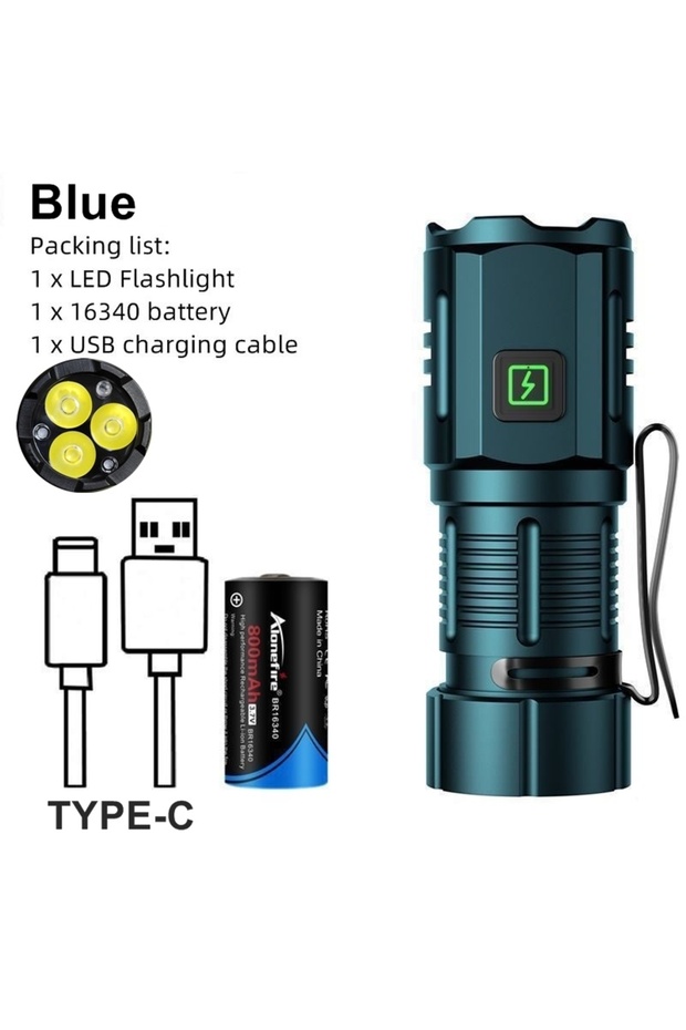 16340 Blue 6500K 3x Led Mini Palm Small Flashlight USB Rechargeable Portable Magnet Torch Outdoor Hi