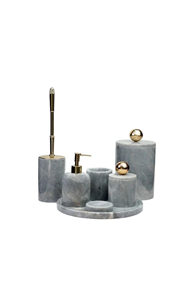 Decorative Gray Marble Bathroom Set Set of 7 Accessories Detailed Design Set