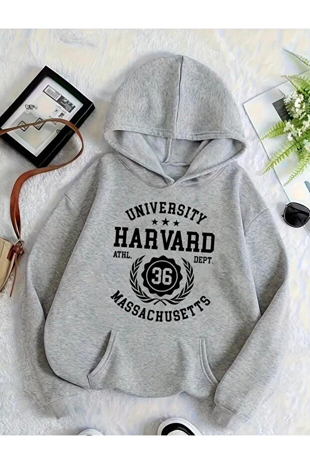 Harward Printed Hooded Fleece-Lined Unisex Plain Sweatshirt