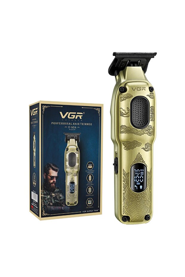 ماكينة تشذيب الشعر الاحترافية V-954 بشفرات من التيتانيوم، وشحن USB، ووقت تشغيل طويل