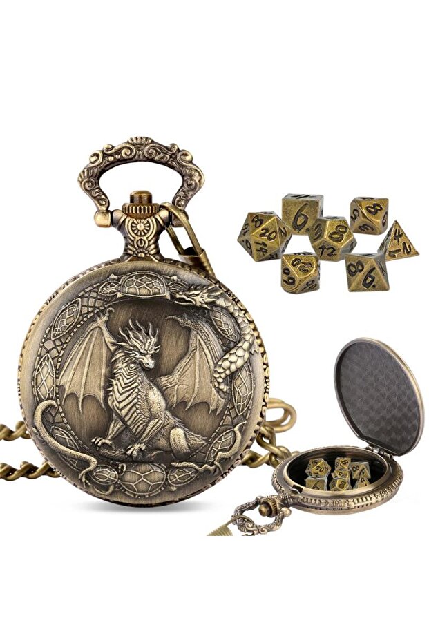 a 7Pcs Mini Metal Dice And A Pocket Watch Set Portable Polyhedral Dice Suitable For Party Tabletop .
