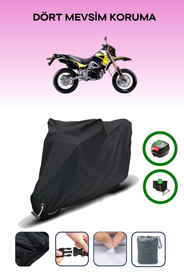 Black Rear Bag and Lock Compatible Kanuni Cross 150 Compatible Motorcycle Tarpaulin