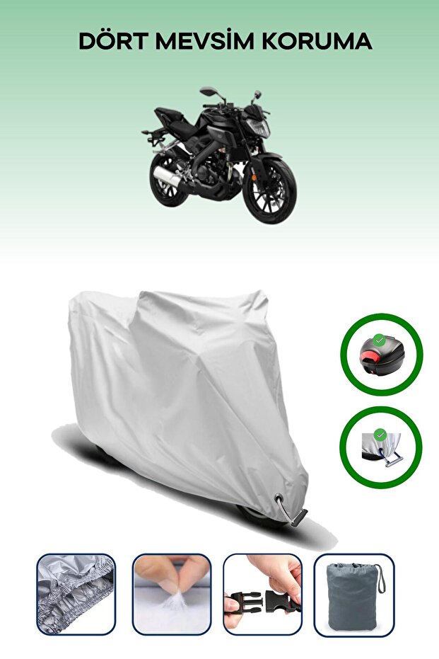 Gray Tail Bag and Lock Compatible Yamaha Mt-125 Compatible Motorcycle Tarpaulin