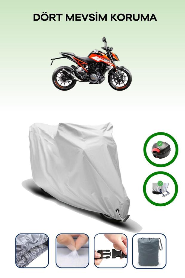 Gray Rear Bag and Lock Compatible Ktm 250 Duke Abs Compatible Motorcycle Tarpaulin