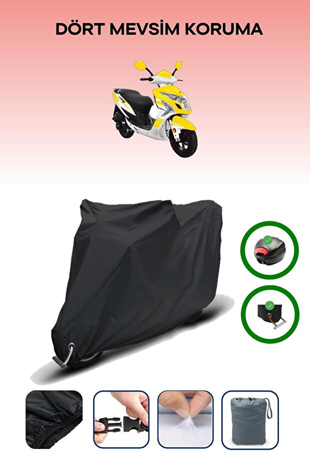 Black Rear Bag and Lock Compatible Yuki Yb 150 Jumbo Compatible Motorcycle Tarpaulin