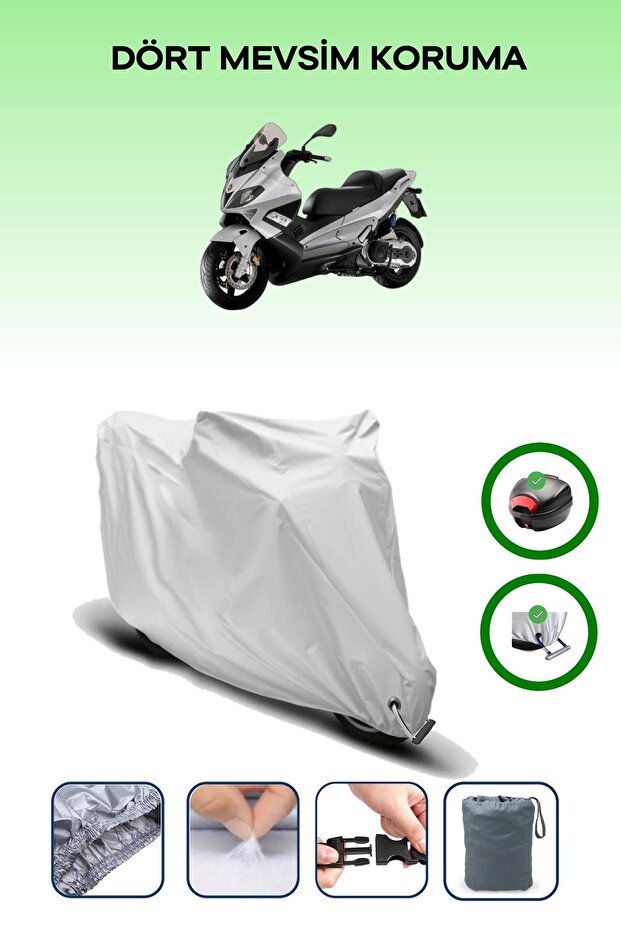 Gray Rear Bag and Lock Compatible Gilera Nexus 300 Compatible Motorcycle Tarpaulin