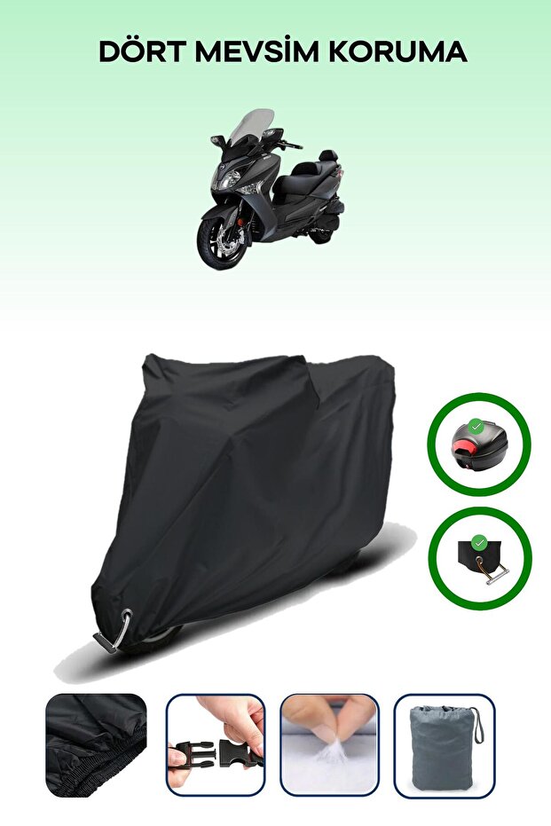 حقيبة خلفية سوداء وقفل متوافقان مع SYM Joymax 250i، غطاء محرك متوافق