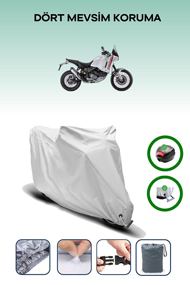 Gray Rear Bag and Lock Compatible Ducati Desertx Compatible Motorcycle Tarpaulin