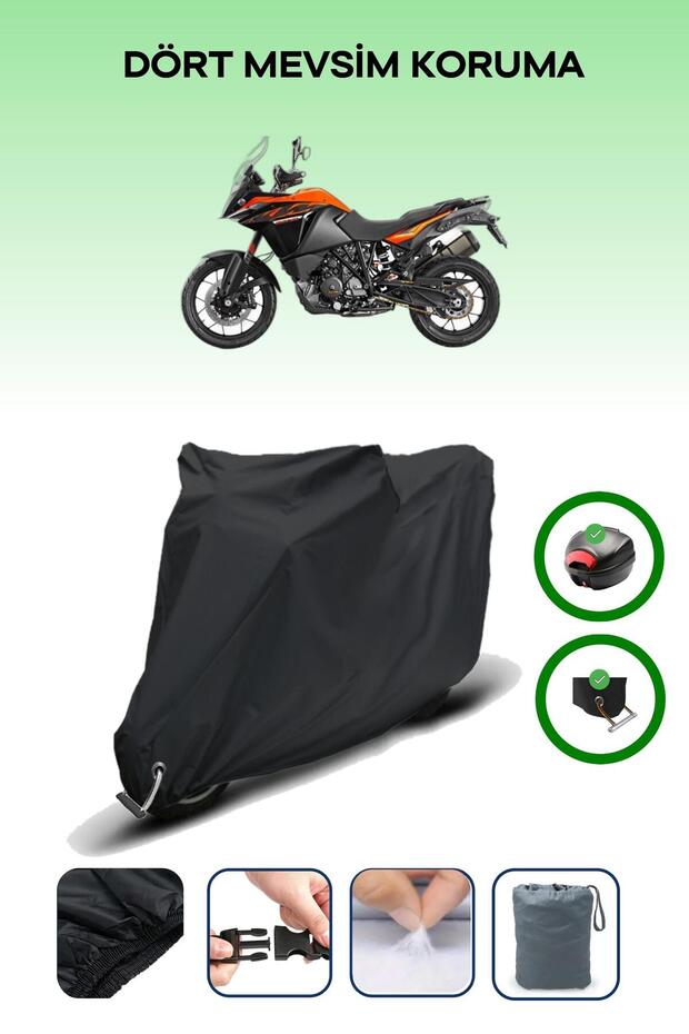 Black Rear Bag and Lock Compatible Ktm 1090 Adventure Compatible Motorcycle Tarpaulin
