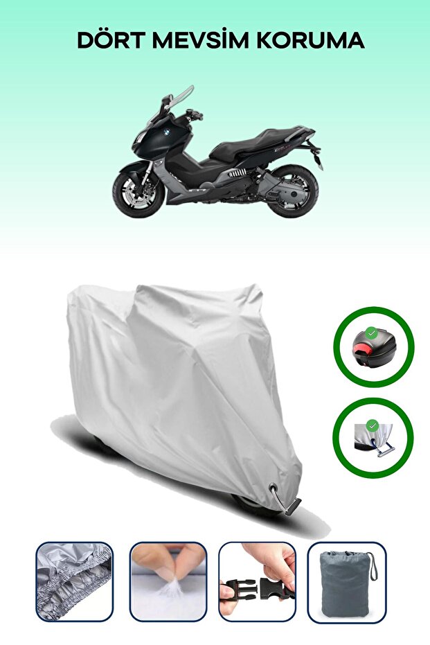 Gray Tail Bag and Lock Compatible Bmw C 600 Sport Compatible Motorcycle Tarpaulin