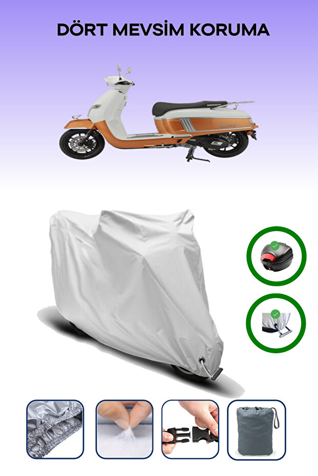 Gray Rear Bag and Lock Compatible Mondial 125 Road Boy Compatible Motorcycle Cover