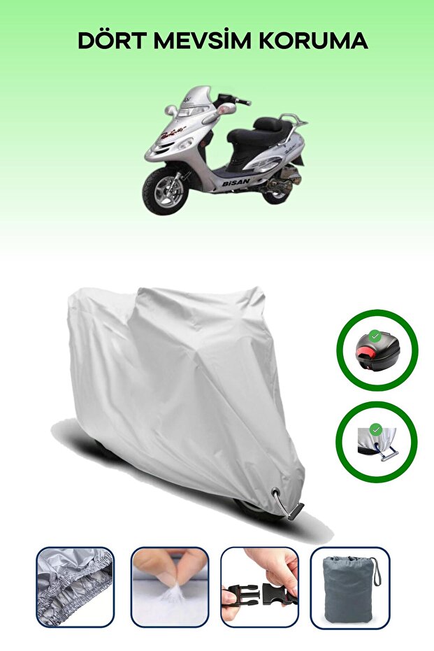 Gray Rear Bag and Lock Compatible Bisan Pacific 125 Compatible Motorcycle Tarpaulin