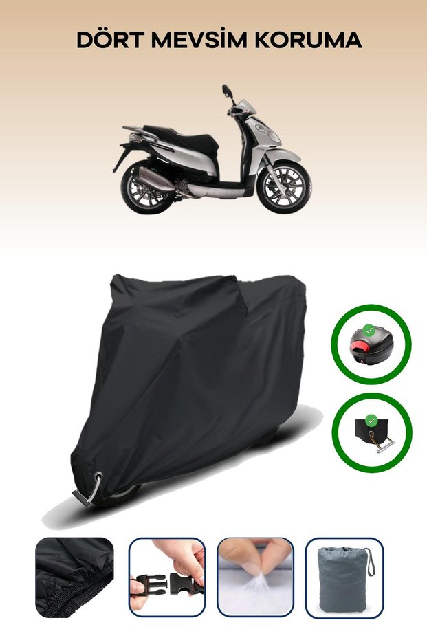 Black Rear Bag and Lock Compatible Piaggio Carnaby 200 Compatible Motorcycle Tarpaulin