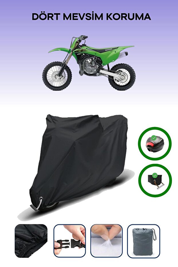 حقيبة خلفية سوداء وقفل متوافقان مع غطاء المحرك المتوافق مع كاواساكي KX 85