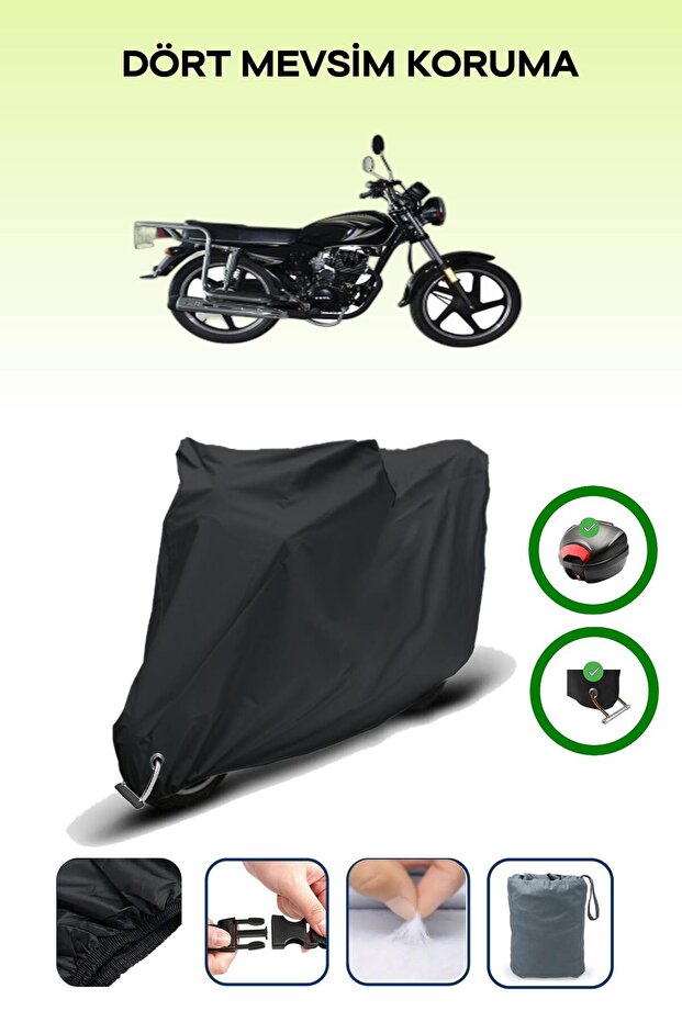 Black Rear Bag and Lock Compatible King Motor Kr-125-7D Compatible Motor Tarpaulin