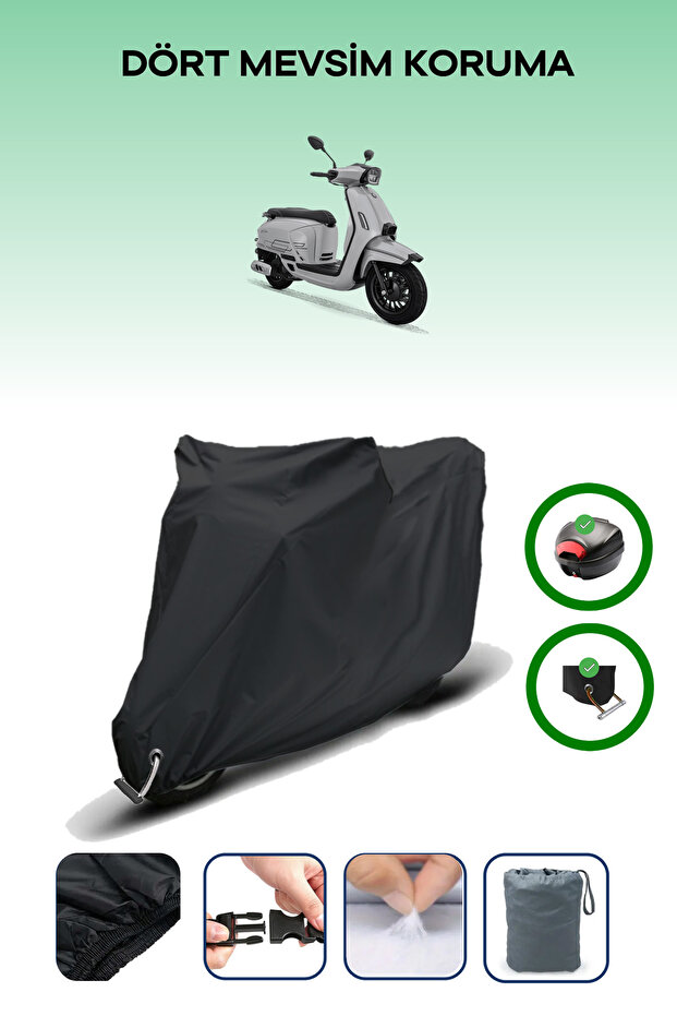 Black Rear Bag and Lock Compatible Rks Sc 150Re Compatible Motorcycle Tarpaulin