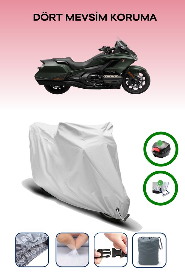 Gray Tail Bag and Lock Compatible Honda Goldwing Gl 1800 Dct Compatible Motorcycle Tarpaulin