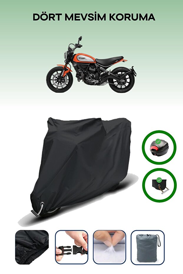 Black Rear Bag and Lock Compatible Ducati Scrambler Icon Gen2 Compatible Motorcycle Tarpaulin