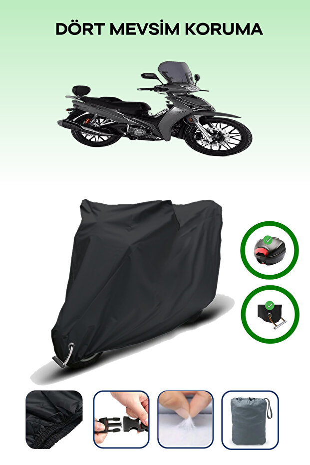 Black Rear Bag and Lock Compatible Kuba Cristal 50 Compatible Motorcycle Tarpaulin