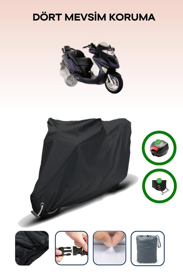 Black Rear Bag and Lock Compatible Kymco Grand Dink 150 Compatible Motorcycle Tarpaulin