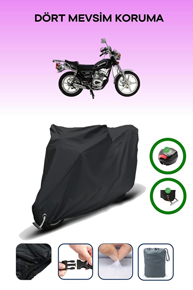 Black Rear Bag and Lock Compatible Mondial 125 Kt Compatible Motorcycle Tarpaulin