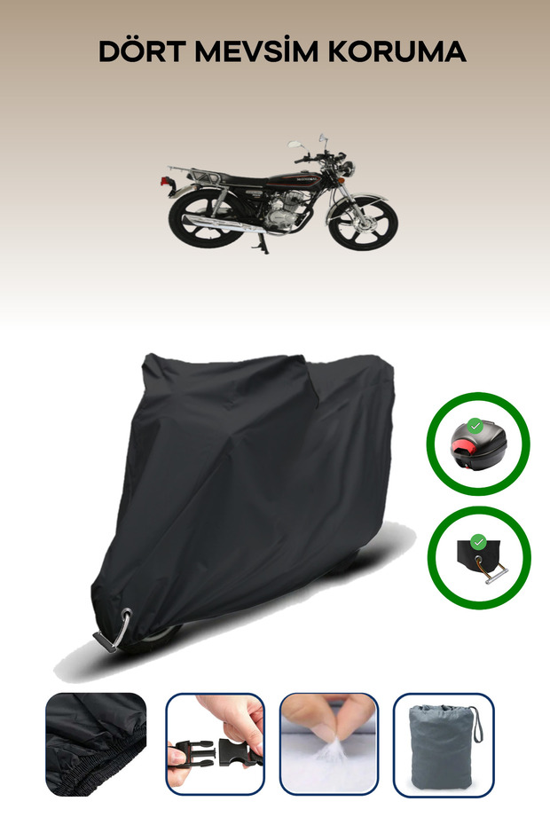 Black Rear Bag and Lock Compatible Mondial 125 Mg Deluxe Compatible Motorcycle Tarpaulin