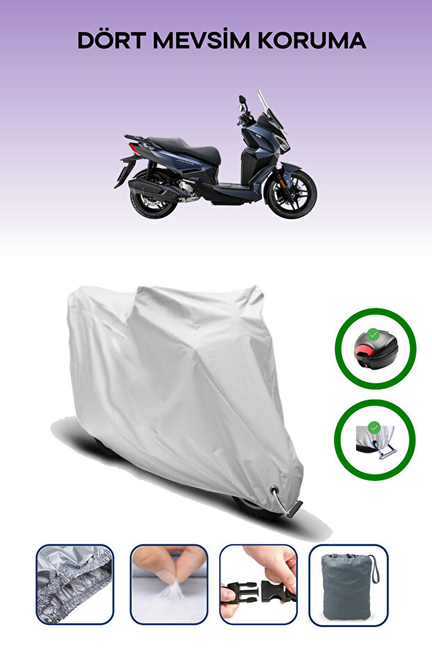 Gray Rear Bag and Lock Compatible Sym Joyride 300 Compatible Motorcycle Tarpaulin