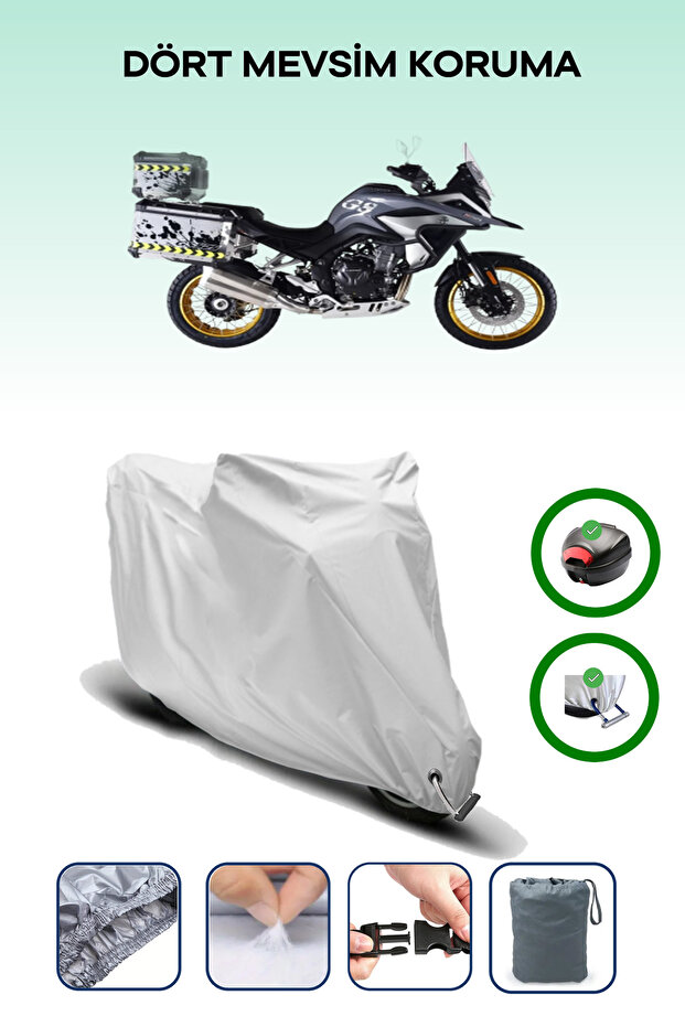 Gray Rear Bag and Lock Compatible Arora Gs 525 Compatible Motorcycle Tarpaulin