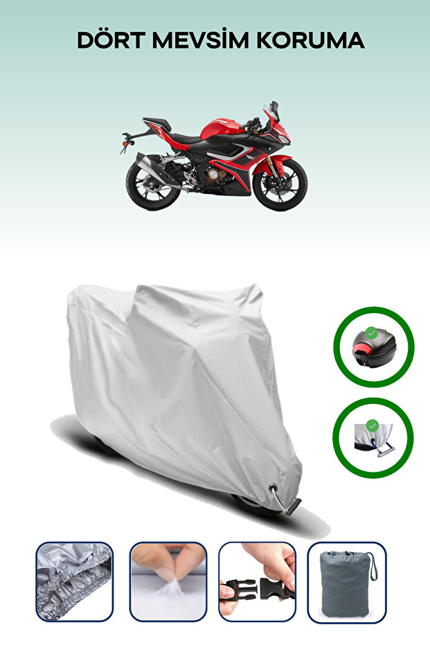Gray Rear Bag and Lock Compatible Rks Srk125-R Compatible Motorcycle Tarpaulin