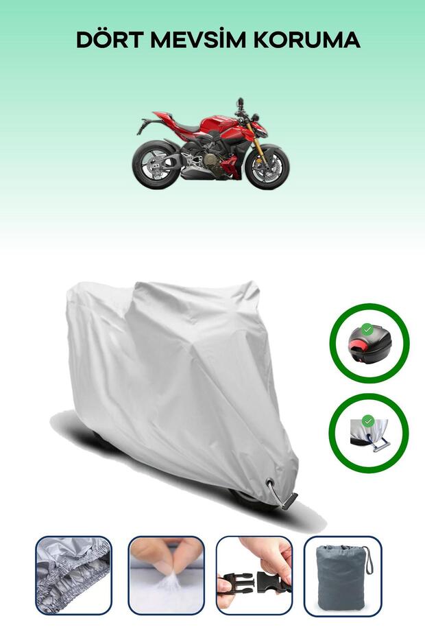 Gray Tail Bag and Lock Compatible Ducati Streetfighter V4 S Compatible Motorcycle Tarpaulin