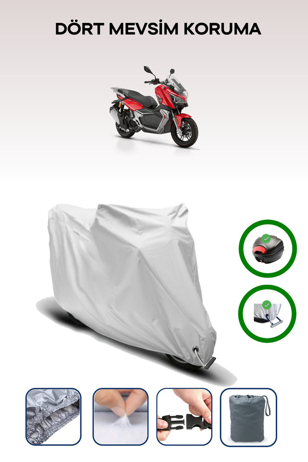 Gray Rear Bag and Lock Compatible Rks Reale 125 Compatible Motorcycle Tarpaulin