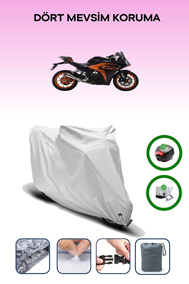 Gray Rear Bag and Lock Compatible Arora Gp 250 Compatible Motorcycle Tarpaulin