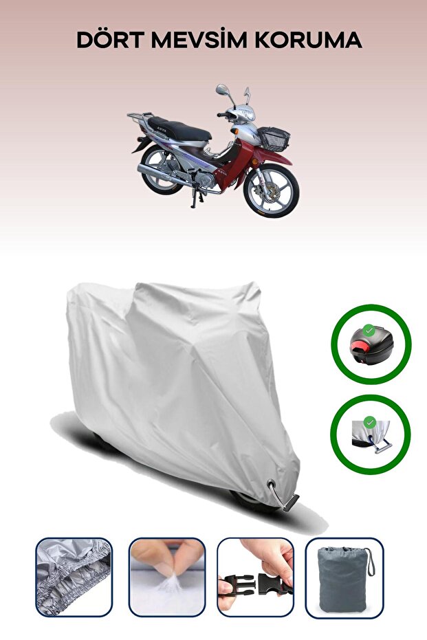 Gray Rear Bag and Lock Compatible Asian as 110-8 Compatible Motorcycle Tarpaulin