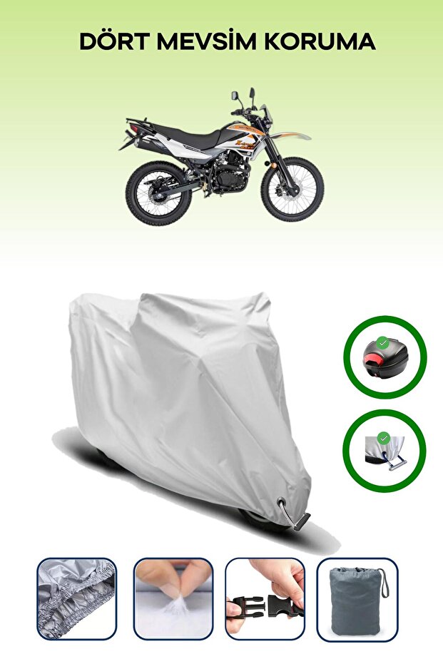 Gray Tail Bag and Lock Compatible Mondial X-Treme Max 150 Compatible Motorcycle Tarpaulin