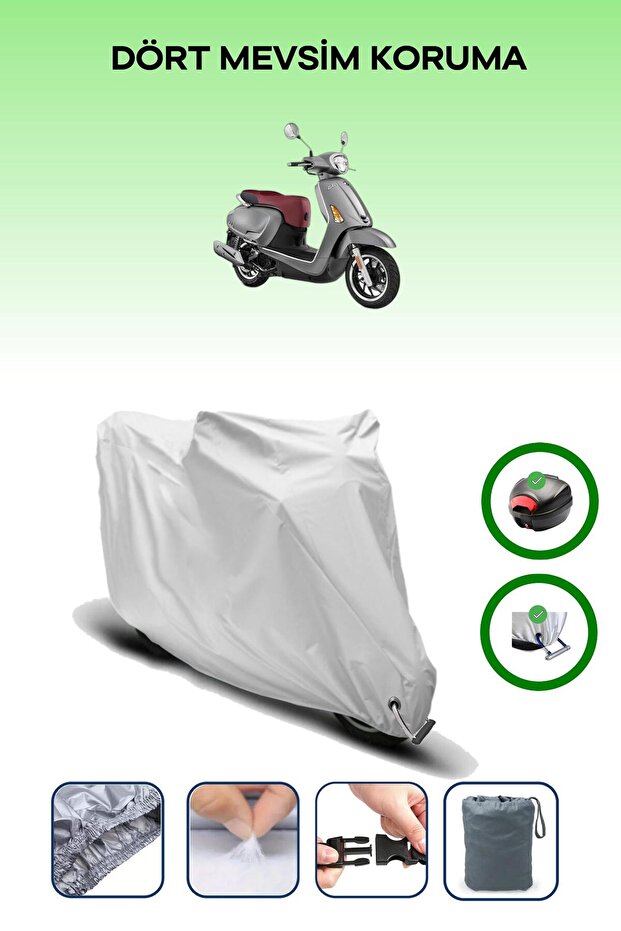 Gray Rear Bag and Lock Compatible Kymco Like 125 Compatible Motorcycle Tarpaulin