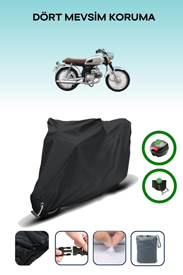Black Rear Bag and Lock Compatible Kuba Rx9 50 Compatible Motorcycle Tarpaulin